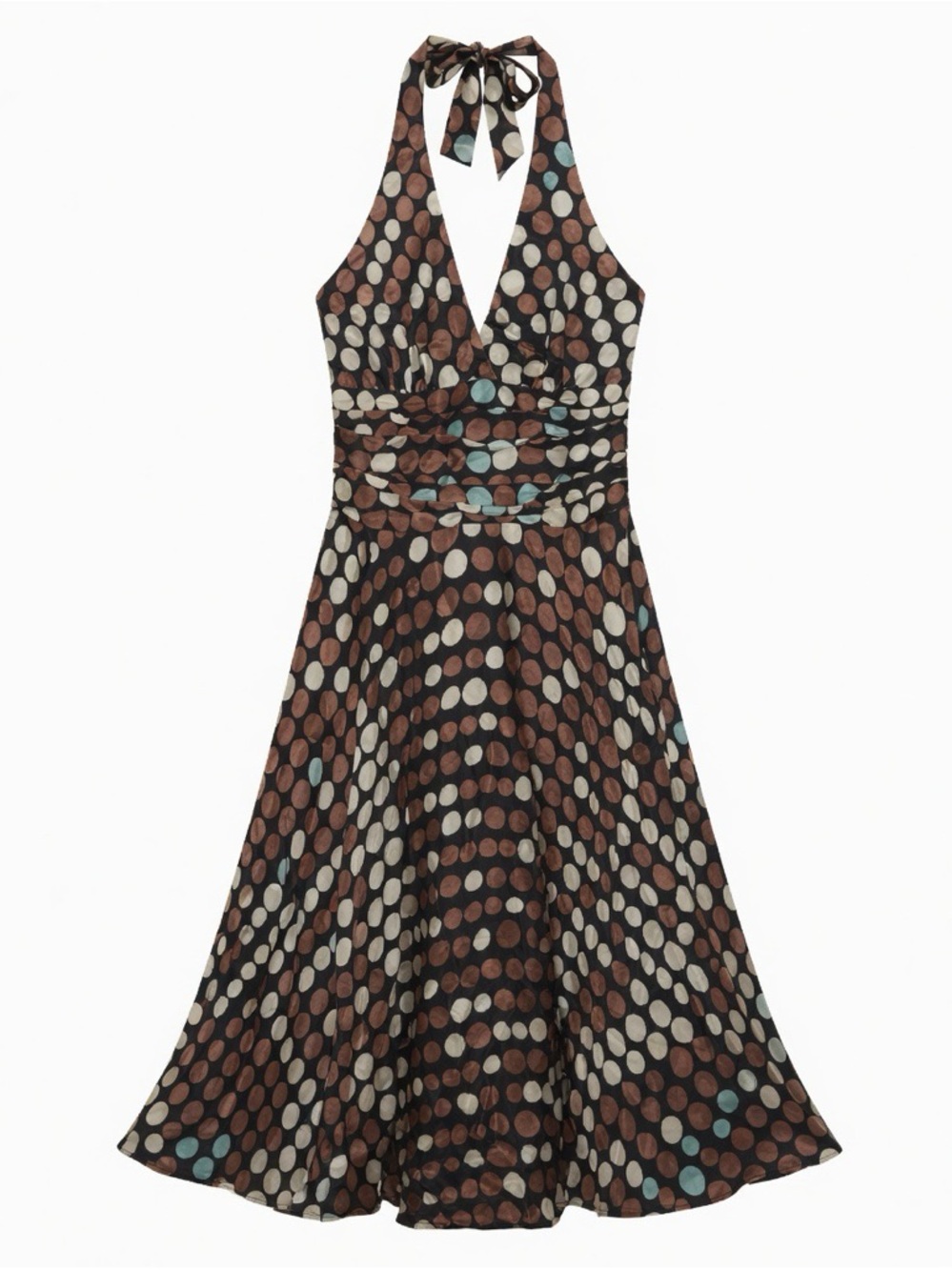 Monsoon Brown, Cream & Teal Polka Dot Halter Dress